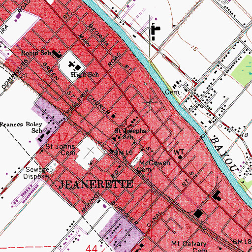 Topographic Map of Jeanerette Public Library, LA