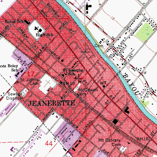 Topographic Map of McGowen Memorial United Methodist Church, LA