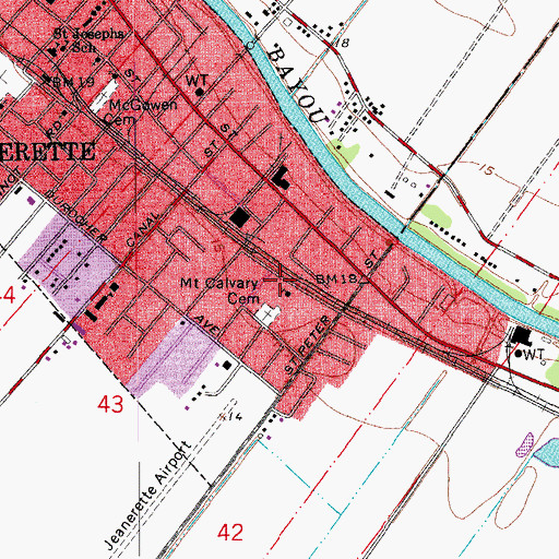 Topographic Map of Mount Calvary Baptist Church, LA