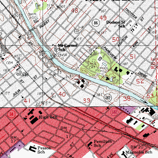 Topographic Map of New Iberia City Hall, LA