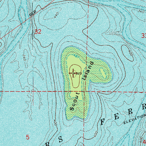 Topographic Map of Scout Island, AR
