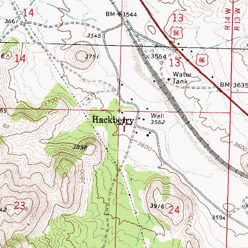 Topographic Map of Hackberry, AZ