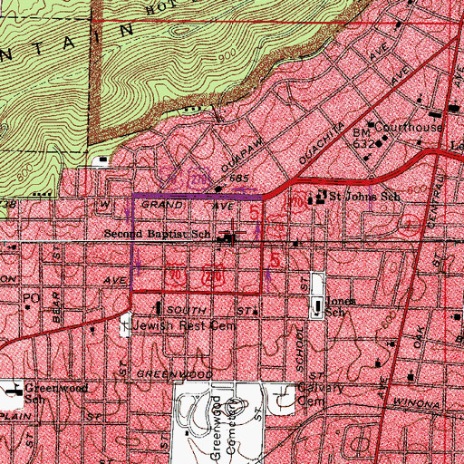 Topographic Map of Second Baptist School, AR