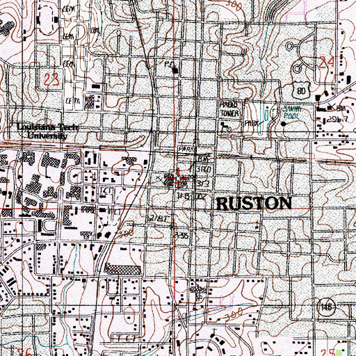 Topographic Map of Lincoln Parish Courthouse, LA