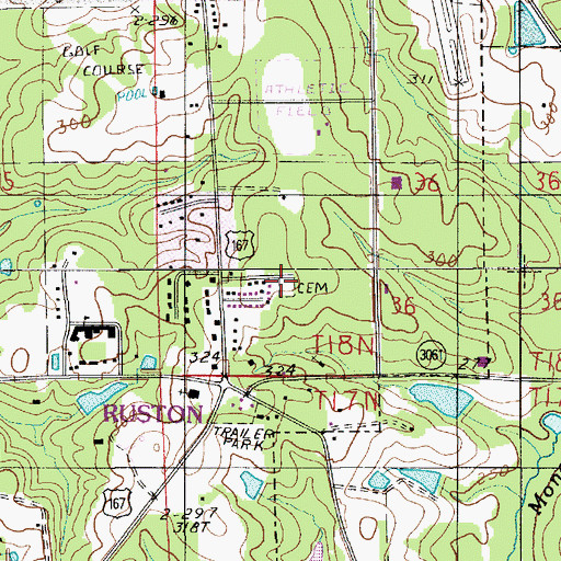 Topographic Map of Riser / Bonner Cemetery, LA