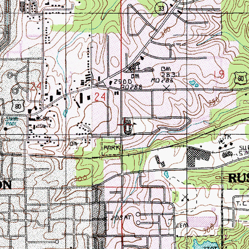 Topographic Map of Ruston Elementary School, LA