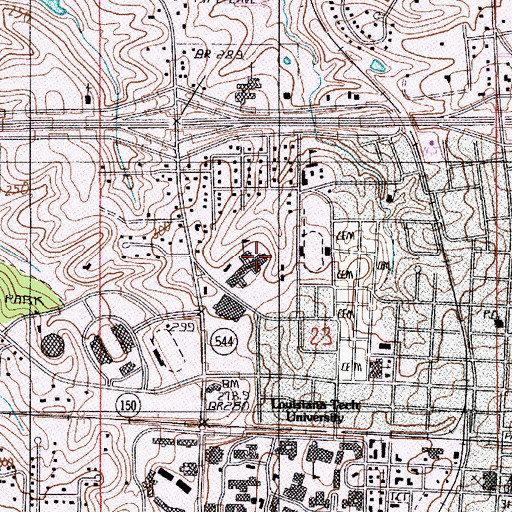 Topographic Map of Ruston High School, LA