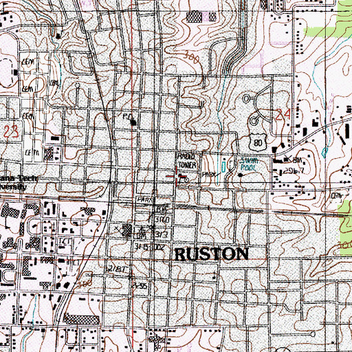 Topographic Map of Ruston Presbyterian Church, LA