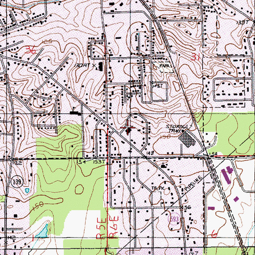 Topographic Map of Oak Hill Baptist Church, LA