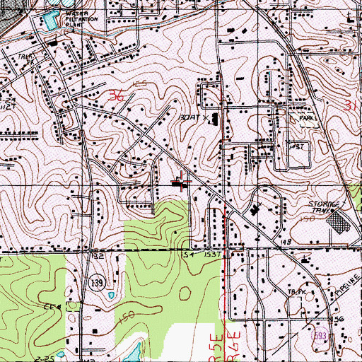 Topographic Map of Oak Hill Elementary School, LA