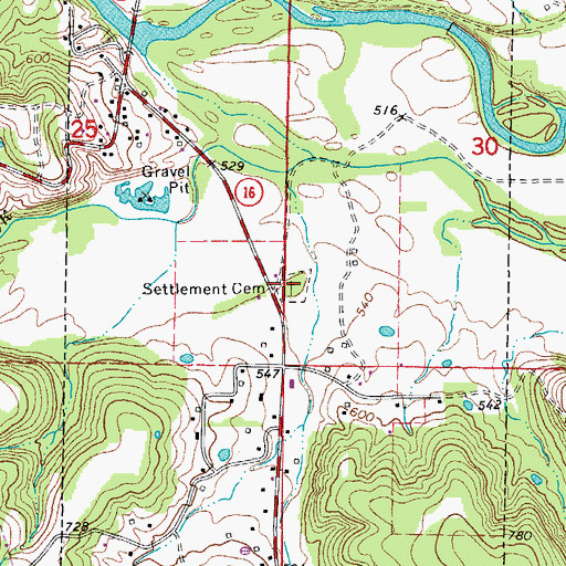Topographic Map of Settlement Cemetery, AR