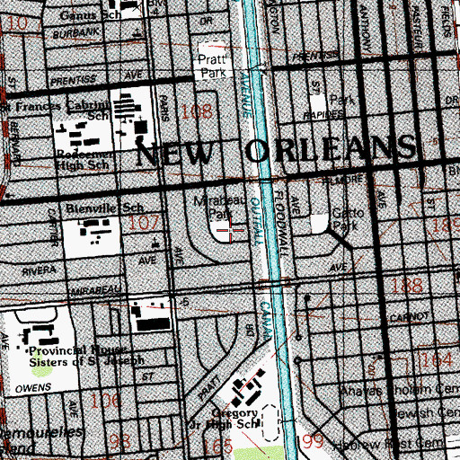 Topographic Map of Mirabeau Park, LA