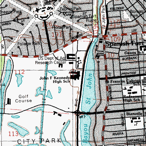 Topographic Map of John F Kennedy Senior High School (historical), LA