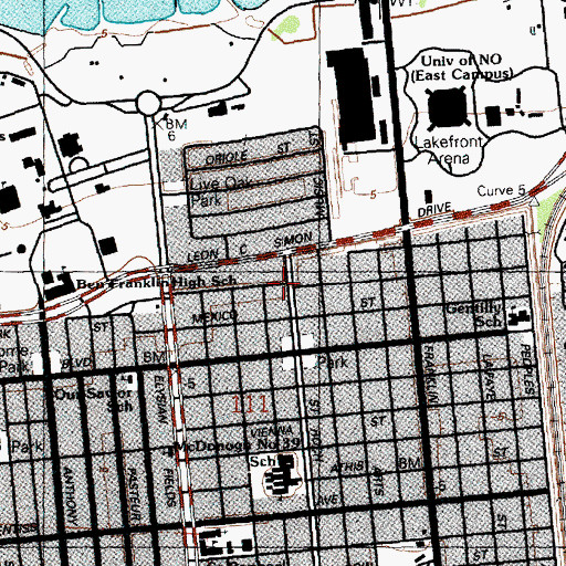 Topographic Map of Ben Franklin High School, LA