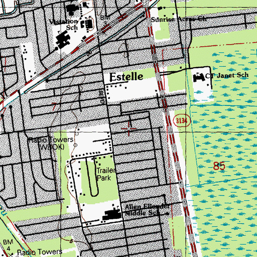 Topographic Map of Estelle, LA
