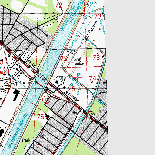 Topographic Map of Bayou Barriere Golf Course, LA