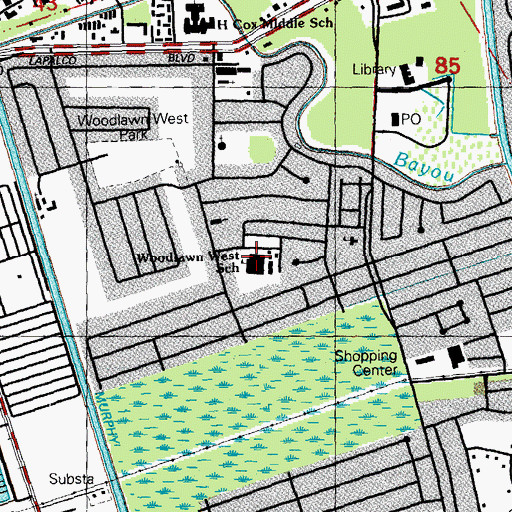Topographic Map of Woodland West Elementary School, LA