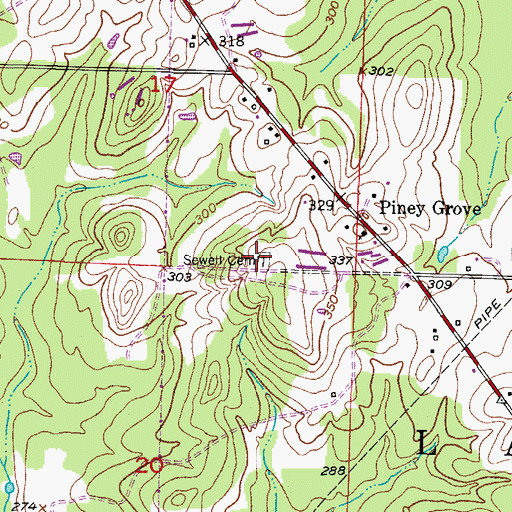 Topographic Map of Sewell Cemetery, AR