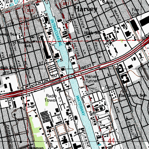 Topographic Map of Harvey Tunnel, LA