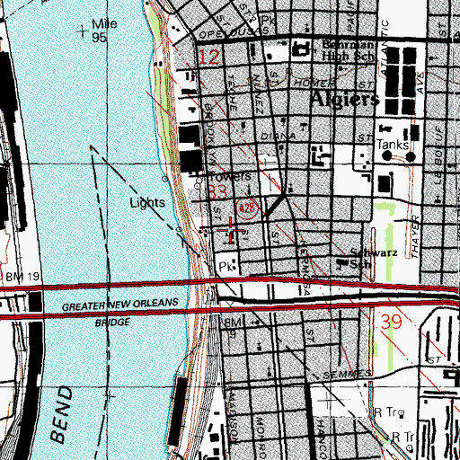 Topographic Map of All Saints Catholic School (historical), LA