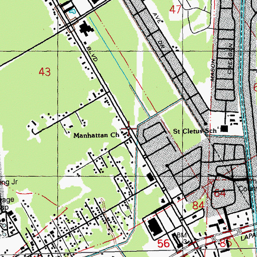 Topographic Map of Manhattan Church, LA