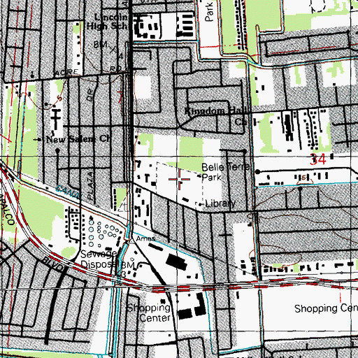 Topographic Map of Bella Terra Park, LA