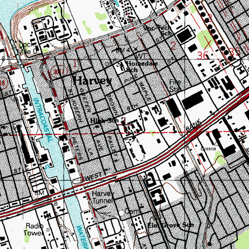 Topographic Map of West Jefferson High School, LA
