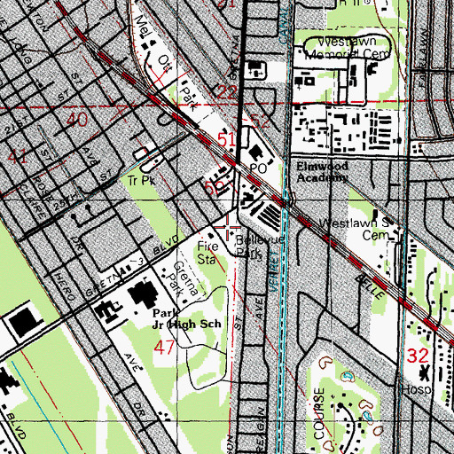 Topographic Map of Bellevue Park, LA
