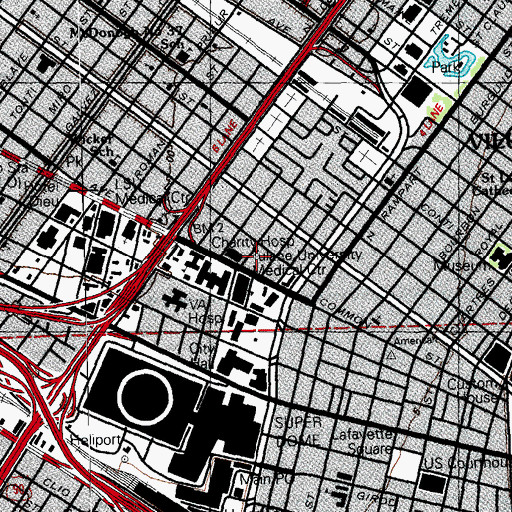 Topographic Map of Tulane Medical Center, LA