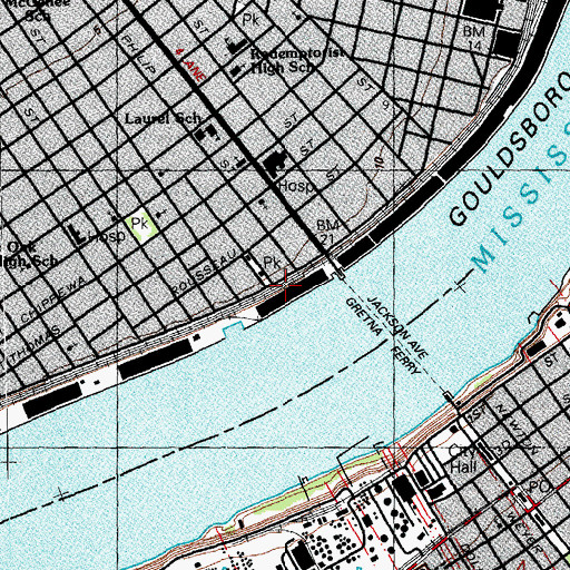 Topographic Map of New Orleans General Hospital, LA