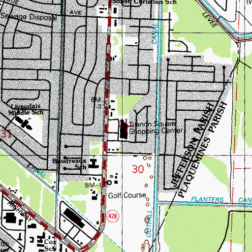 Topographic Map of Trianon Square Shopping Center, LA