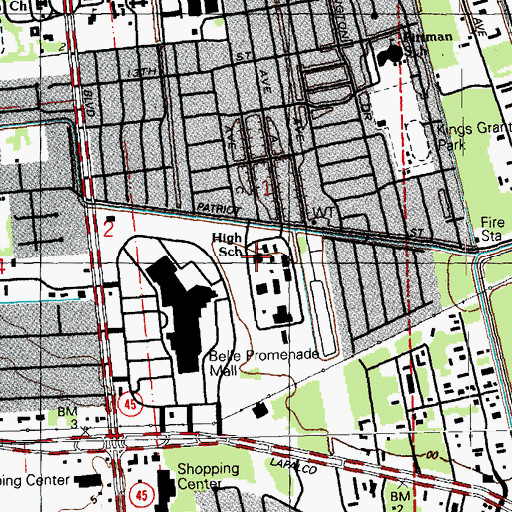Topographic Map of John Ehret High School, LA