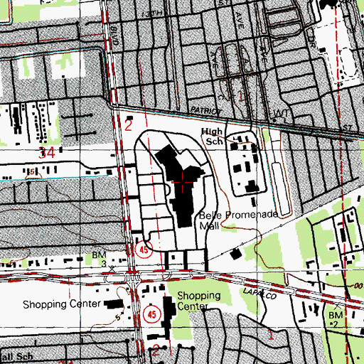 Topographic Map of Belle Promenade Mall, LA