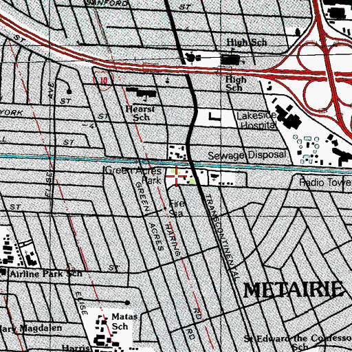 Topographic Map of Green Acres Park, LA