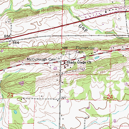 Topographic Map of Shady Glade Church, AR