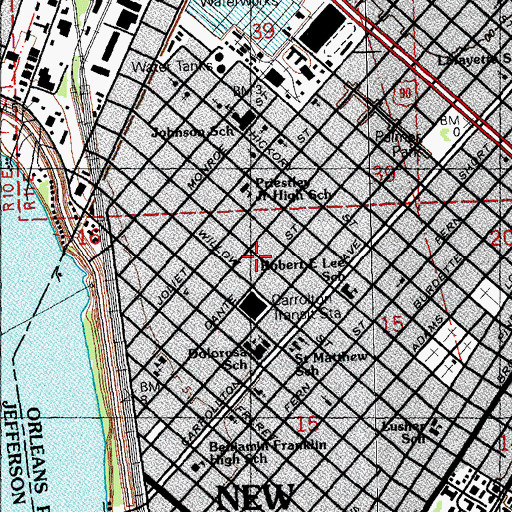 Topographic Map of Carrollton Transit Station, LA