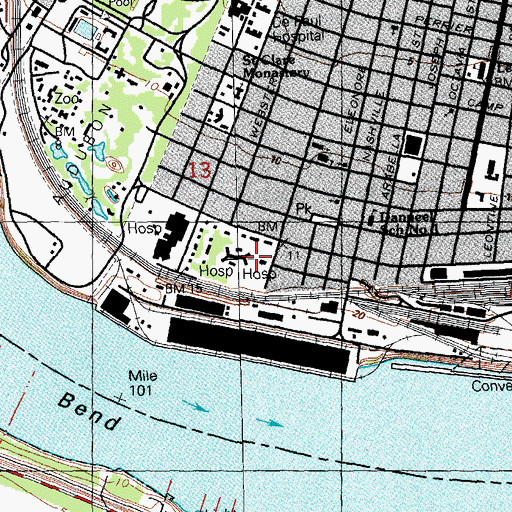 Topographic Map of New Orleans Adolescent Hospital (historical), LA