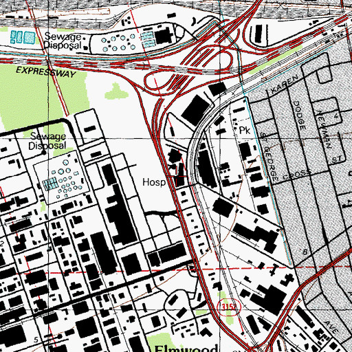 Topographic Map of Ochsner Hospital Elmwood, LA