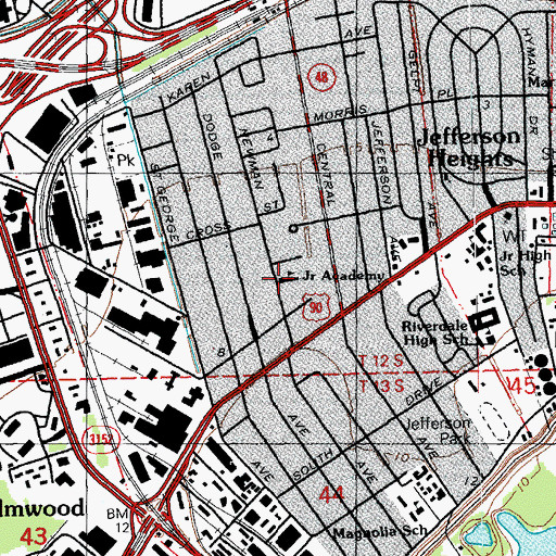Topographic Map of Jefferson Heights Academy (historical), LA