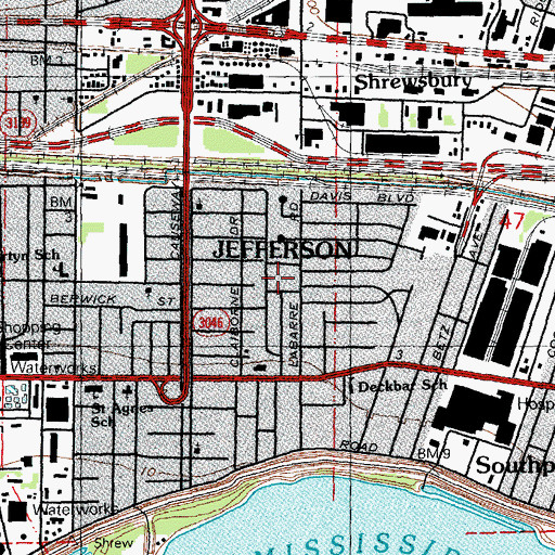 Topographic Map of Jefferson, LA