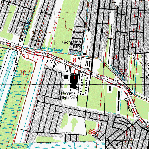 Topographic Map of L W Higgins High School, LA