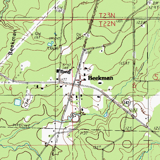 Topographic Map of Beekman, LA