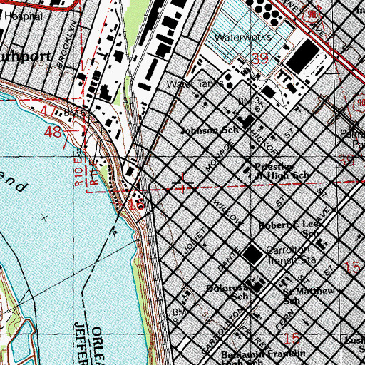 Topographic Map of Carrollton School (historical), LA