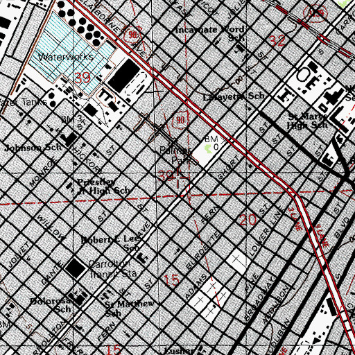 Topographic Map of Carrollton School, LA