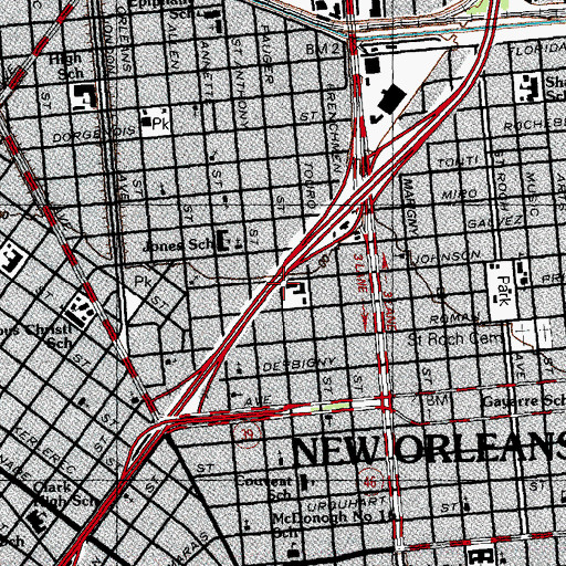 Topographic Map of Frederick Junior High School, LA