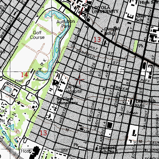 Topographic Map of LaSalle School (historical), LA
