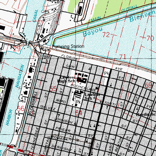 Topographic Map of Lawless High School (historical), LA
