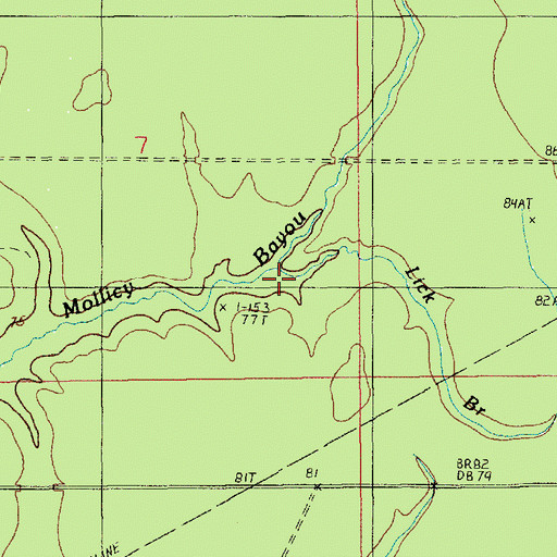 Topographic Map of Lick Branch, LA