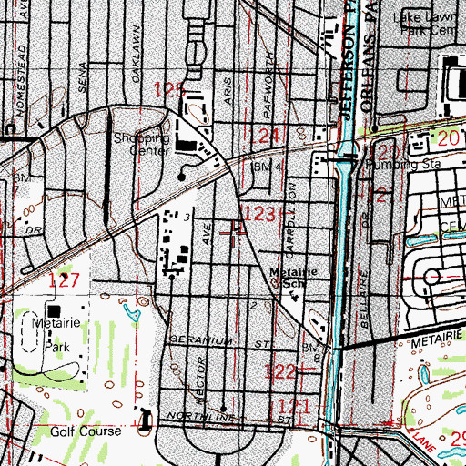 Topographic Map of Saint Francis Xavier School, LA