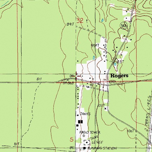 Topographic Map of Rogers, LA